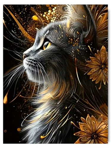 GOUGOUFAFA Katze Diamond Painting Erwachsene, Tiere Diamant Painting Bilder Runde Steine, Katze Diamond Painting Leinwand Geeignet zum Geschenk oder zur Einrichtung, ideal für Anfänger 30x40cm