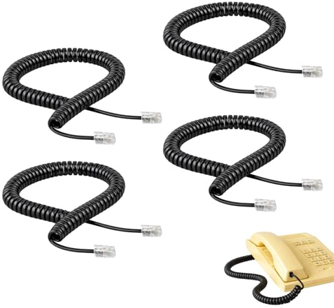 AYHYHLJZJ 4 Cables Teléfono RJ9 Espiral 2m Negro, Cable Espiral rj9 Cable Telefonillo Portero automatico 4p4c, Cable Telefónico Cables para Auricular Teléfono Fijo Oficina Hogar