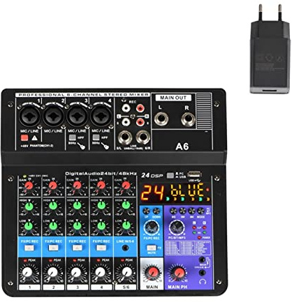 Audiomixer, A4 Sound Mixing Console Bluetooth USB Record Computer Playback 48V Phantom Power Delay Repaeat Effect 4 Channels Audio Mixer(A6 E-U)