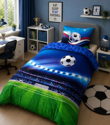 texpot Bettwäsche 140x200 Baumwolle Bedruckt 2-teilig Wendebettwäsche Reißverschluss (Fussballstadion)