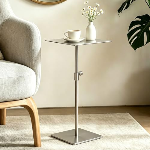 SXBHDM Quadratischer Beistelltisch aus Edelstahl, Wohnzimmer-Beistelltisch, Küchen-Frühstückstisch, Cocktail-Bartische für Partys, Café, Zuhause, Balkon – Silber(50cmx50cm)