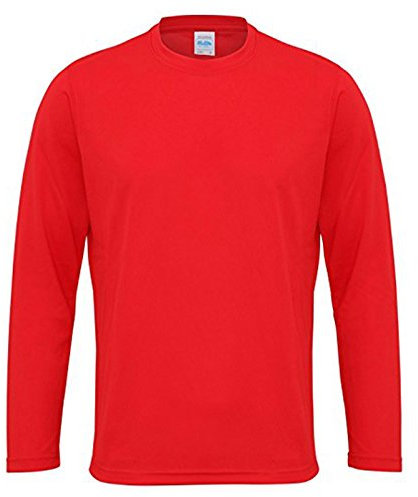 AWDis Long Sleeve Cool T shirt JC002 Self-fabric Crew Neck 100% Polyester (X-Large, Fire Red)