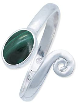 Ring 925 Silber Malachit grüner gestreifter Stein größenverstellbar Edelstein echt Silber Damen Sterling Silber Geschenk (MRV-064-10)