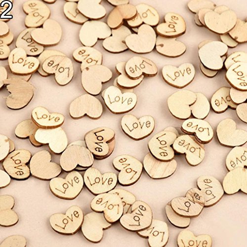 Bodhi2000® - Cuori di legno, dallo stile rustico, per decorare tavolate e da usare come confetti a matrimoni e feste, confezione da 100, Legno, Love Heart, taglia unica