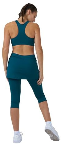 Sportkind Mädchen & Damen 2-in-1 Tennisrock mit Taschen & 3/4 Capri Leggings, Laufrock, Yogahose mit Rock, Sport Skapri, Petrol grün, Gr. M