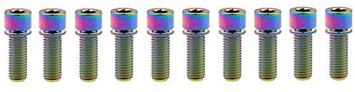Yaruijia Lot de 10 boulons en titane pour pièces de vélo M7 x 20/25 mm à tête hexagonale avec pas de rondelle 1,0 mm (M7 x 20 mm, arc-en-ciel)