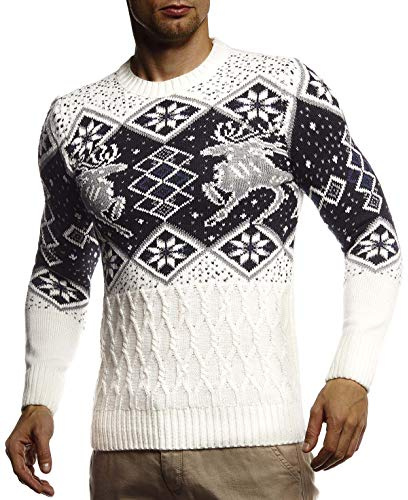 Leif Nelson LN20761 Pull en tricot pour homme, motif norvégien, col rond, pour Noël, idéal pour l’hiver, ecru, L