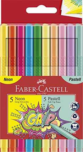 FABER-CASTELL 155312 - Grip Fasermaler Neon & Pastell, 10er Etui