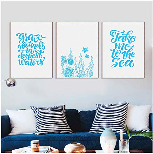 XIANGPEIFBH Drucken Leinwand Malerei Blue Ocean Tiere Whale Sea Poster Nordic für Wohnzimmer Wandkunst Bild Home Frame Dekor 30x40 cm x3 /11.8 x 15.7 Mit Rahmen