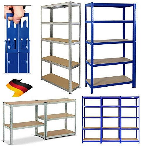 Steckregal Lagerregal 170x75x30cm Ablagegestelle Kellerregal Metall Regal Höhenverstellbar, 5 soliden Böden MDF Schwerlastregal Werkstattregal, bis 875 kg Traglast, Blau