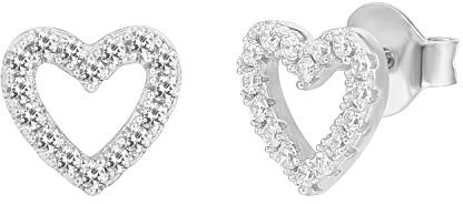 PAVOI Rhodium Plated 925 Sterling Silver Earrings - Dainty Open Heart Studs - Gold Stud Earrings for Women - Valentine's Day Jewelry Gifts for Women