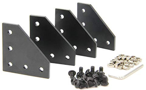 Zeberoxyz 4 STÜCKE Schwarze L-Form-Eckwinkelplatte mit 20 STÜCKE M5-Schrauben und 20 STÜCK M5-T-Muttern, 5-Loch-90-Grad-Verbindungsplatte (4PCS Schwarz-L mit Mutter)
