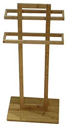 REPLOOD Porta Asciugamani da Terra In Legno Bamboo Con 2 Barre Per Bagno 37x25x85cm