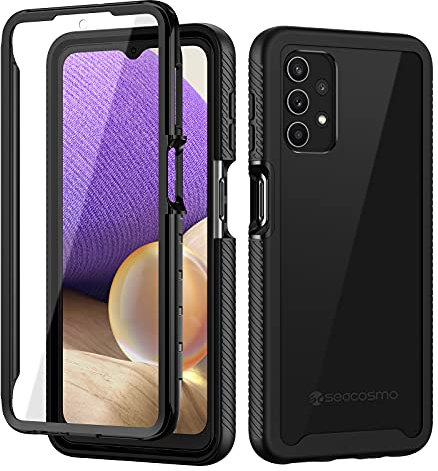 seacosmo Samsung A32 5G Hülle, Stoßfest Cover A32 5G 360 Grad vollschutz Handyhülle Rugged Schutzhülle A32 / M32 mit eingebautem Displayschutz, Schwarz