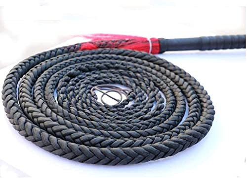 Látigo largo totalmente hecho a mano y duradero de cuero genuino negro látigo de toro, lujoso látigo trenzado de caballo, perfecto para el ganado de trabajo o el agrietamiento del látigo deportivo