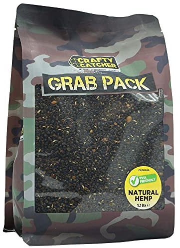 Crafty Catcher Natural Hemp Cooked Particles Mix, 1kg Grab Pack, PVA Friendly, Prepared Fishing Bait Spod Mix for Carp
