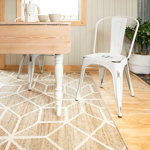 Natural Fibres Jute Area Rug Soft Handmade Flatwoven Trellis Rattan Mat Sustainable Eco-Friendly Lounge Kitchen Utility Hallway Living Room Carpet Rugs 120cm x 170cm