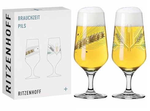 RITZENHOFF 3471003 Bierglas 300 ml - 2er Set - Serie Brauchzeit, Motiv Nr. 3 - Gerste, mehrfarbig - Made in Germany