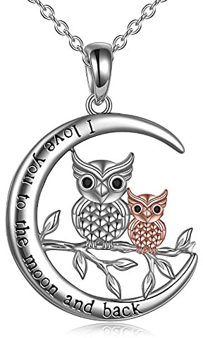 AXELUNA Eule Halskette Sterling Silber Mutter Tochter Eule Liebhaber Vogel Anhänger Halskette für Frauen Mutter Tochter Frau