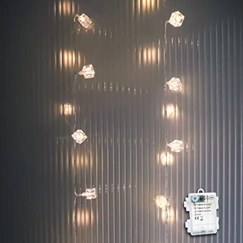 40er Klare Würfel LED Lichterkette Batteriebetrieben, 5m Warmweiß Lichterkette für Wohn, Kinderzimmer, Schlafzimmer, Innen, Außen, Weihnachten, Hochzeitsfeier, Multi Modi, Timer, Tragbar