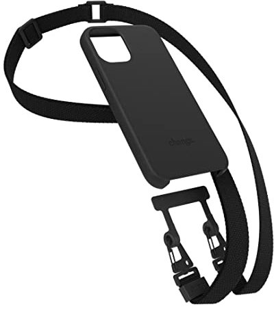 Woodcessories - Nachhaltige Handykette abnehmbar kompatibel mit iPhone 12 Hülle schwarz, iPhone 12 Pro Hülle mit zusätzlichem Wechsel Band aus Oeko-TEX Stoff (schwarz)