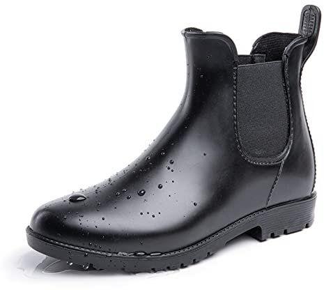 Stivali Pioggia Donna Stivaletti Pioggia Gomma Rain Boots Chelsea Ankle Boots Wellies Stivaletti Impermeabili Scarpe da Pioggia Nero Taglia EU 39