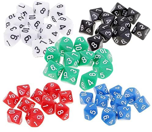 Yourandoll 50 STÜCKE Polyedrische Würfel D10 Würfel Dice Spielwürfel for DND RPG Tischspiele (Farbe 1)