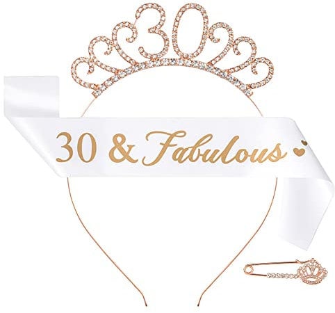 CHTENG Schärpe und Diadem, Strass-Krone, für Geburtstagspartys, Roségold, für Geburtstagsparty-Zubehör (30 Zahlen)