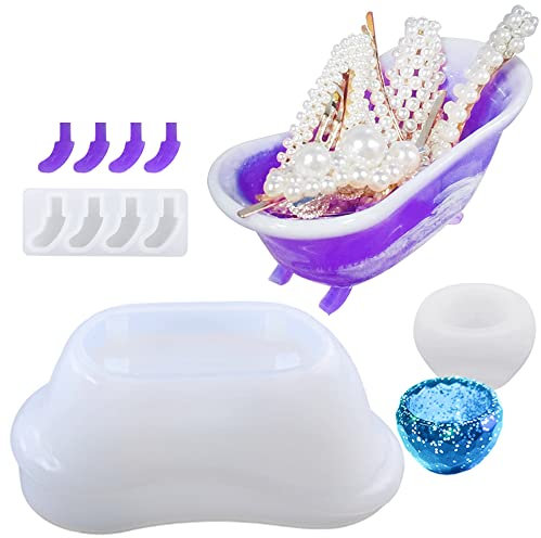 Bathtub Resin Moulds, FineGood Silicone Moulds for Resin Storage Box Resin Moulds Silicone Resin Container Moulds for Jewellery Soap with Small Cup Mould