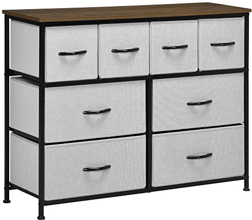 HOMCOM Commode 8 tiroirs Meuble de Rangement tiroir en Tissu Pliant - Structure Acier Noir - 100 x 30 x 78 cm