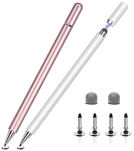 Stylus Pen riggoo Stylus Pens for Touch Screens High Sensitivity Capacitive iPad Pencil Compatible with iPad Tablet iPhone Android Smartphone Samsung Galaxy Note/Tab (2 Replaceable Tips) (Pink+White)