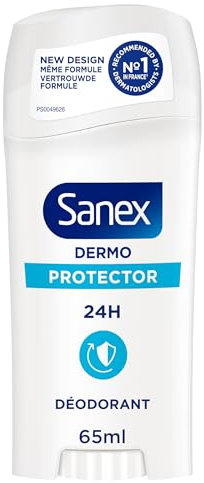 SANEX Déodorant Stick Dermo Protector - Fraîcheur 24H, Anti-odeurs, Testé Dermatologiquement, Restaure le pH Naturel de la peau - Stick 65 ml