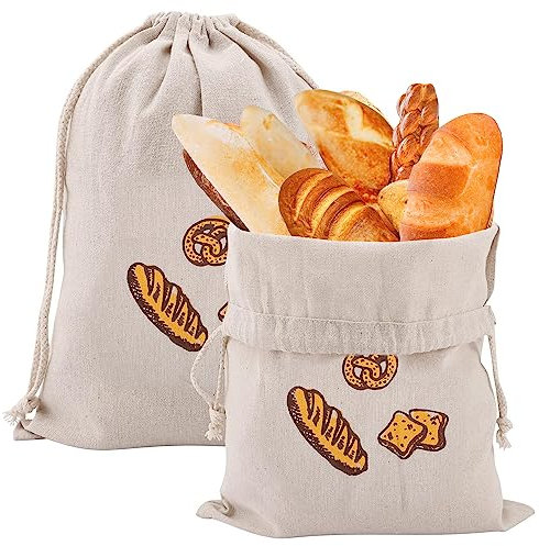 Ezydka 2 Stück Brotbeutel Leinen Set, 31 x 38 cm Brotbeutel, Wiederverwendbar Brotsack, Brotsack mit Kordelzug, Atmungsaktiver Brottasche für Brot, Baguette, Selbstgemachtes Brot