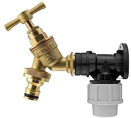 MDPE Compression Wall Flange Plate + Hozelock Compatible Quick Connect Tap 20mm (Brass Bib Tap - QuickConnector)