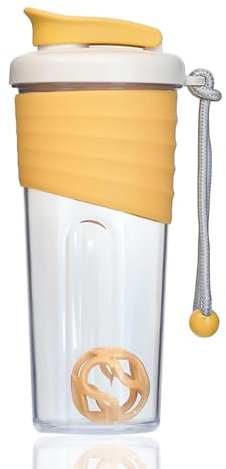 Kuoleopa Shaker-Flasche für Proteinmischungen, 680 ml, Protein-Shaker-Flaschen mit Schneebesenball, Mixer-Flasche, Proteinflasche, tragbarer Molkenprotein-Getränke-Shaker-Becher, Gelb