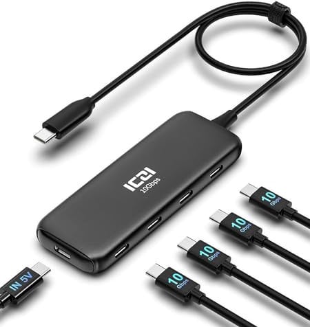 ICZI Adaptateur USB C,USB C vers 4 Ports USB C 10 Gbit/s,Adaptateur Multiport USB C Alimenté Compatible avec MacBook(Impossible de Se Connecter à L'écran et Impossible de Charger L'ordinateur)