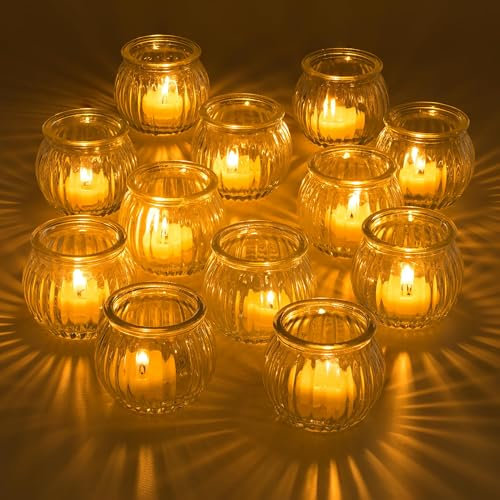 Romadedi Kerzenständer Teelichthalter Glas Teelichtgläser:12er Set Klein Kerzenglas Für Tischdeko Hochzeit Wohnzimmer Deko Teelichtglas Für Teelicht Klar Votivkerzenhalter Für Weihnachtsdeko Party