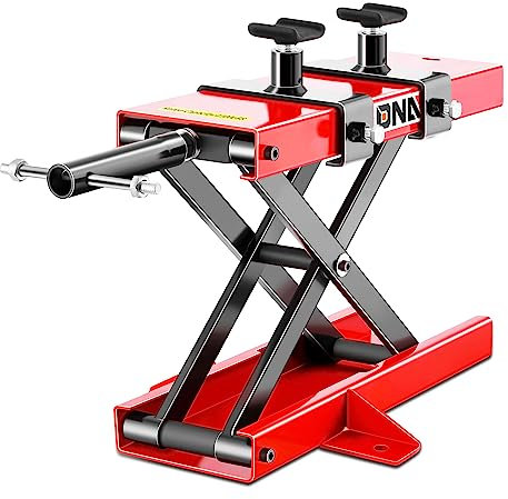 DNA MOTORING - Sollevatore a forbice per moto, con sella e perni, portata di sollevamento 9,4-37,6 cm, portata di sollevamento, TOOLS-00289