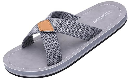 Harssidanzar Herren Cross Slide Sandalen Slip auf Bequeme Leichte Sommer Slipper Schuhe Für Innen und Outdoor Quick-Dry KM229EU,Grau,Größe 43