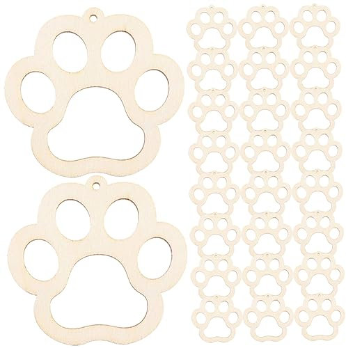 TOPPERFUN Lot de 30 Panneaux en Bois de Patte de Chien de Noël, Ornements Creux pour Pattes D'animaux, Décoration à Suspendre pour Animaux de Compagnie, Ornements D'arbre de Noël