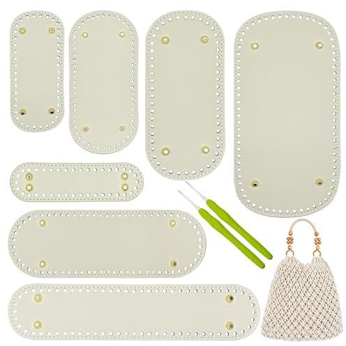 Yayatty 7 Stück Taschenboden zum Häkeln, Weißer Ovaler Kunstleder Boden für Taschenherstellung