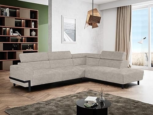 Große moderne Couch 240x295 cm - Modernes Ecksofa auf schwarzen Metallbeinen – L-förmiges Sofa für Wohnzimmer mit verstellbaren Kopfstützen – Stilvoller Komfort Wohnzimmercouch – Links oder rechts