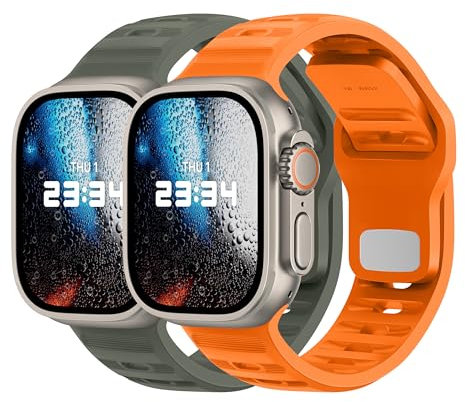DONEGANI UC2 per Cinturino Apple Watch 40mm 44 mm 46mm 42mm 45mm 41mm 38mm 49mm Se Ultra 2 Serie 10 9 8 7 6 5 4 3 Band Bracciale Sport Silicone, Arancione/Verde militare 2 pz