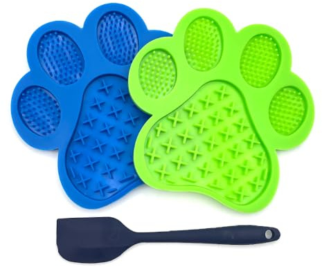 LJAUTOJK Dog and Cat Licking Pads, 2-Pack Slow Feeder Licking Pads with Suction Cup + Spatula, for Calming Anxiety and Reducing Boredom During Dog and Cat Bath Grooming etc