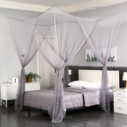 ZIQINPSQ Moskitonetz Doppelbett und Einzel Bett,großes Mückennetz für Bett,feinste Löcher,Quadratische Moskitonetz Reise,Insektenschutz,4 Einträge,einfache Anbringung. (200 x 220 x 210cm, Grau)