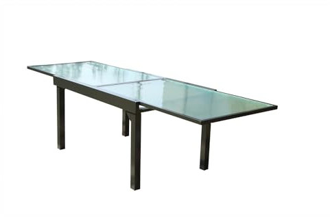 CONCEPT USINE | Table de Jardin Extensible en Aluminium | Intérieur/Extérieur | Plateau en Verre 270 cm | Finition Expoxy | Design Moderne Brescia Gris | Robuste Résiste à l'eau
