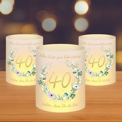 14 Windlicht Tischdeko 40 Geburtstag,Tischdeko 40 Mann Frau Einmalig Winddicht Design 40 Geburtstag Deko für Teelichter oder Kerzen Geburtstagsdeko für Kommunion Taufe Hochzeit Taufe