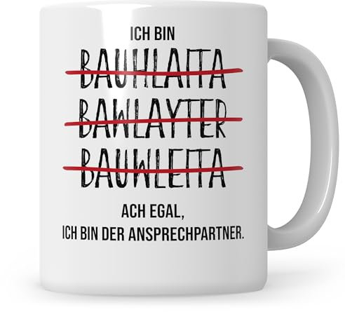 Sweetify Bauleiter Tasse lustig Bauführer Kaffeetasse Hausbau Geschenk Bauherr Baubeginn Baustelle Geschenkidee