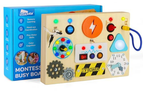 Giftota® Montessori Spielzeug Busy Board - Activity Board mit 20 Schalter 17 LED-Leuchten - Holzspielzeug ab 1 2 3 4 Jahre - Motorikspielzeug Lernspielzeug für Babys und Kleinkinder