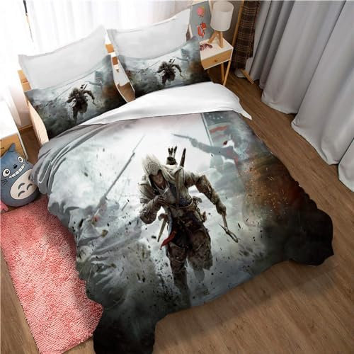 Ste-X Assassin's Creed Bettbezug-Set Rot Blau Inklusive 2 Kissenbezügen (200x200cm,Assassin's Creed 02)